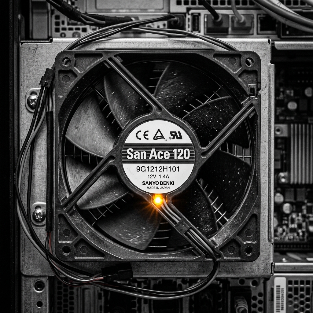 Macro shot of an industrial server cooling fan